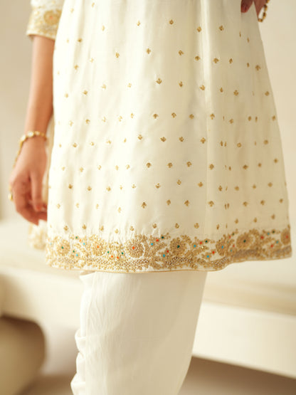 Ivory Silk Embroidered Dhoti Suit Set