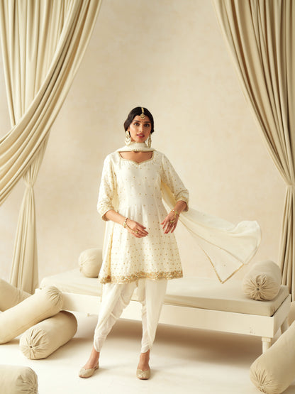 Ivory Silk Embroidered Dhoti Suit Set