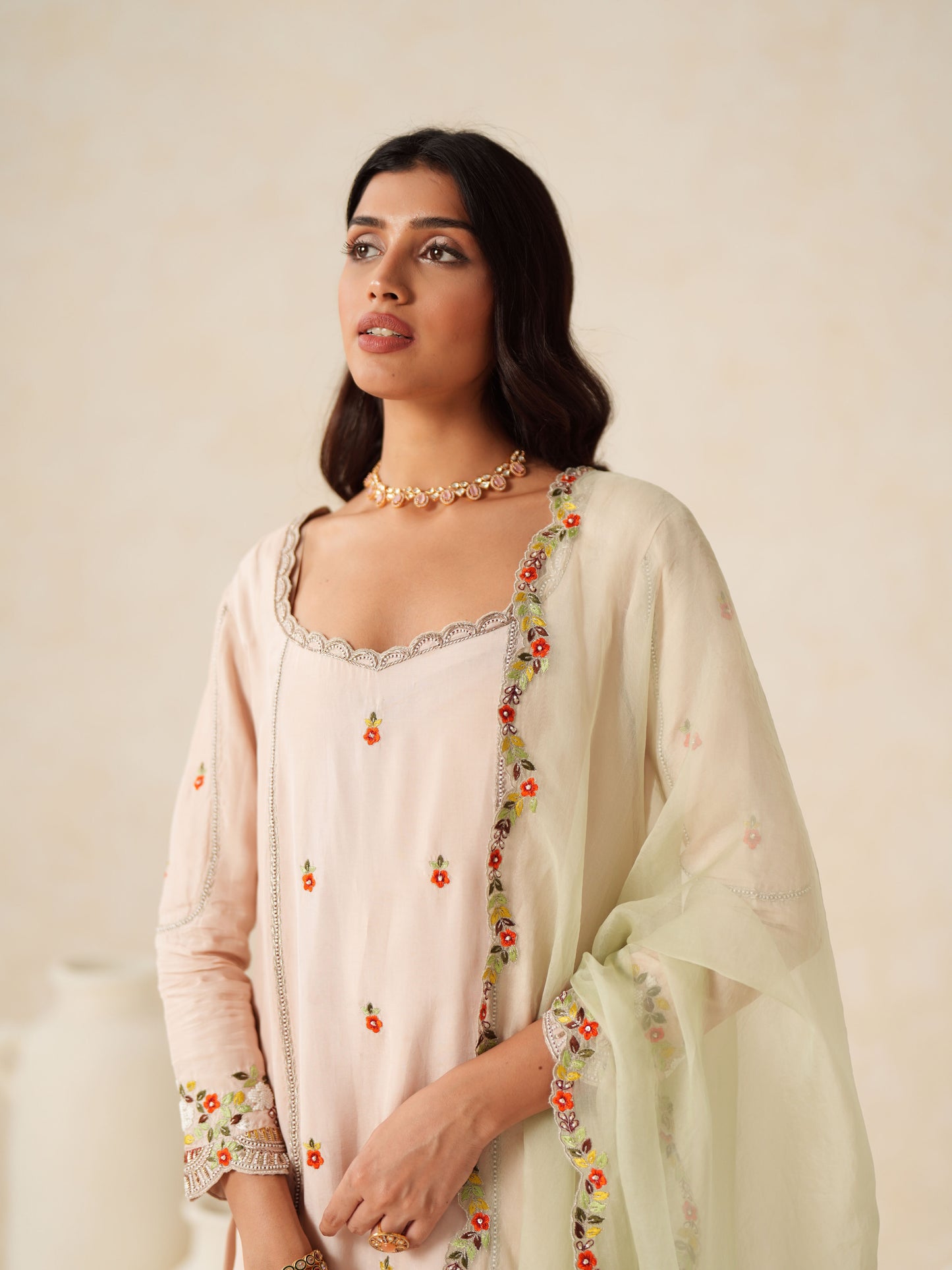 Blush Pink Semi Silk Embellished Suit Set