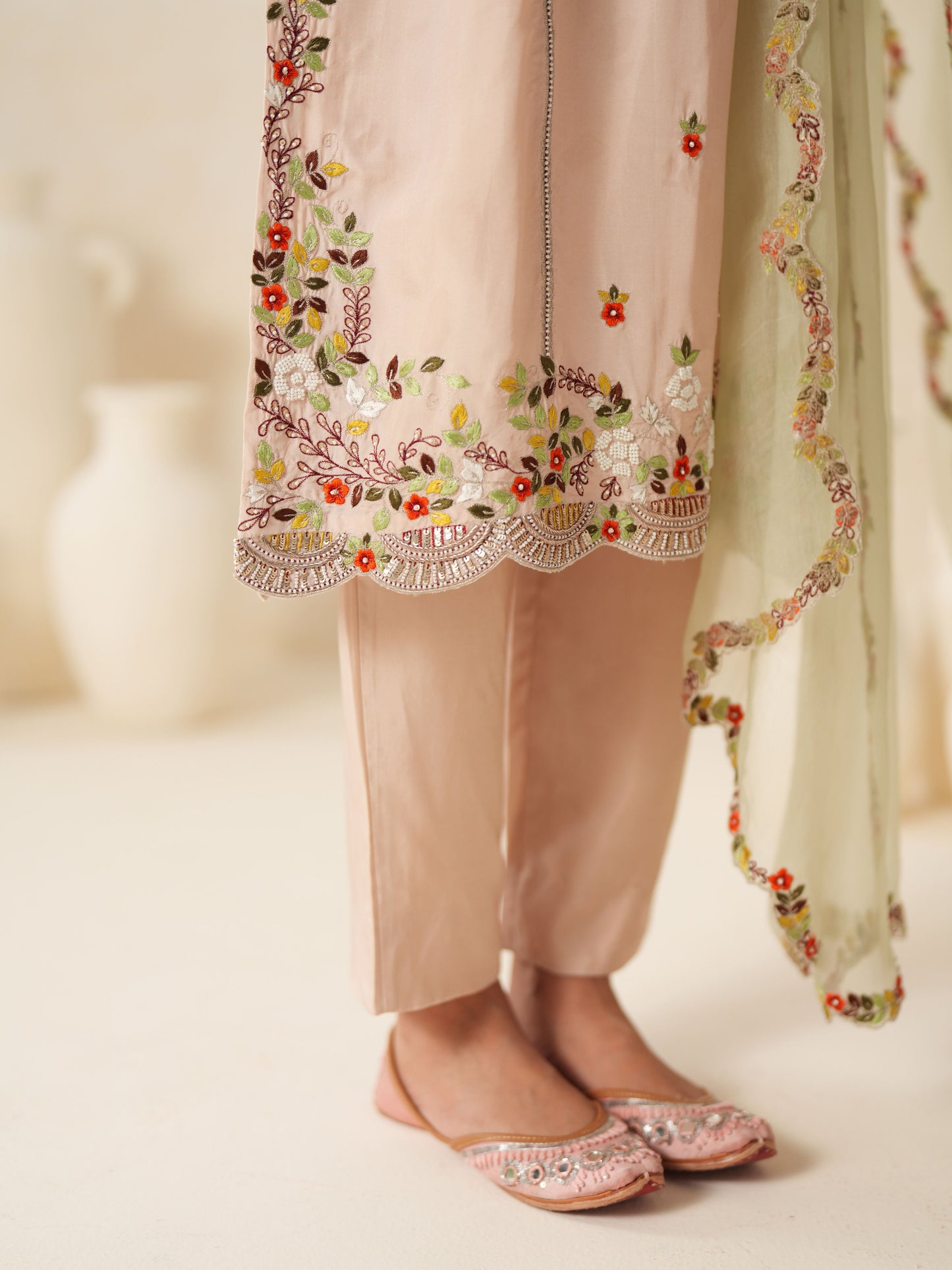 Blush Pink Semi Silk Embellished Suit Set