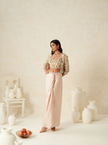 Blush Pink Semi Silk Embellished Jacket - Skirt Set