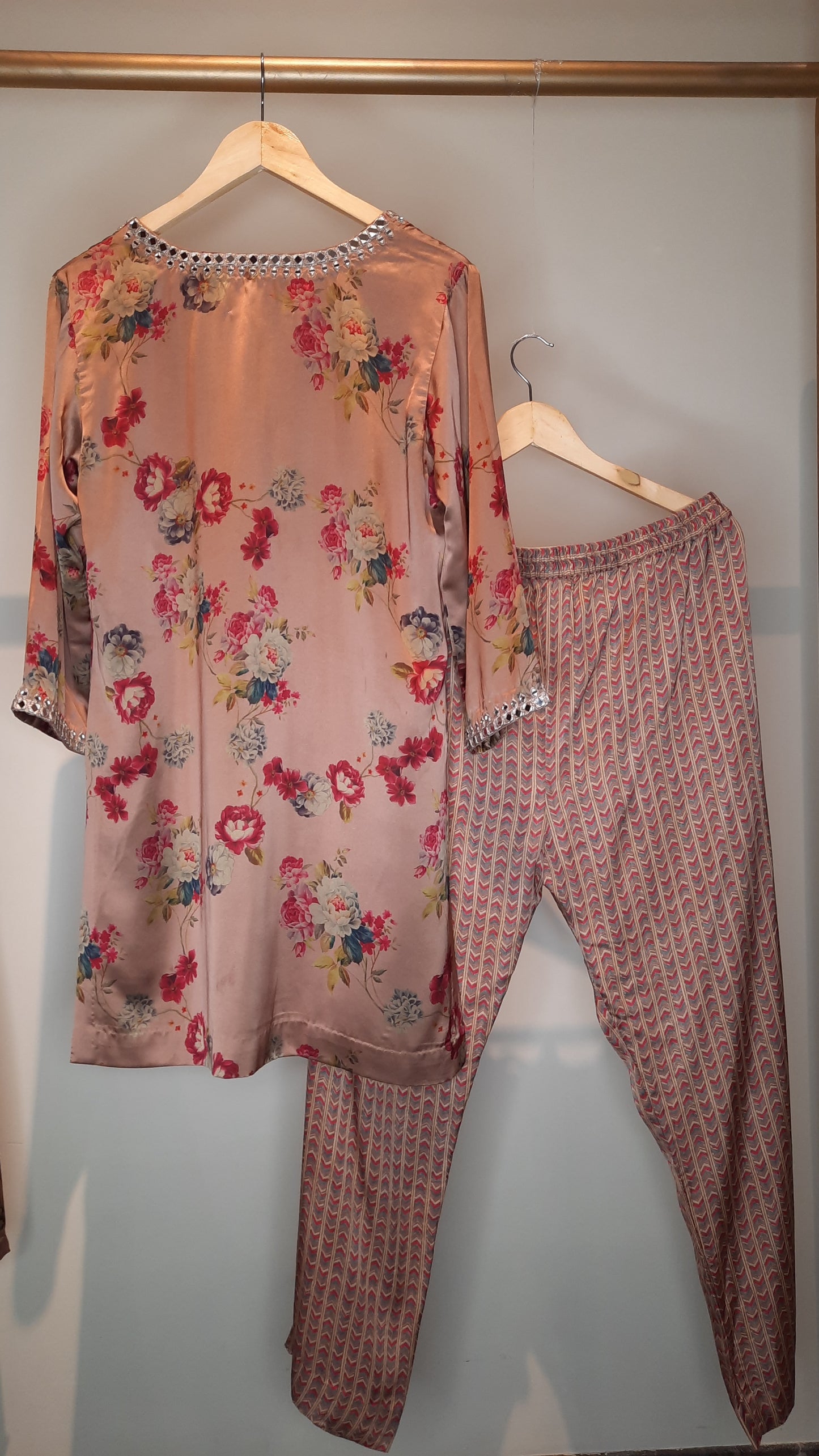 Embellished Floral Satin Printed Coord Set