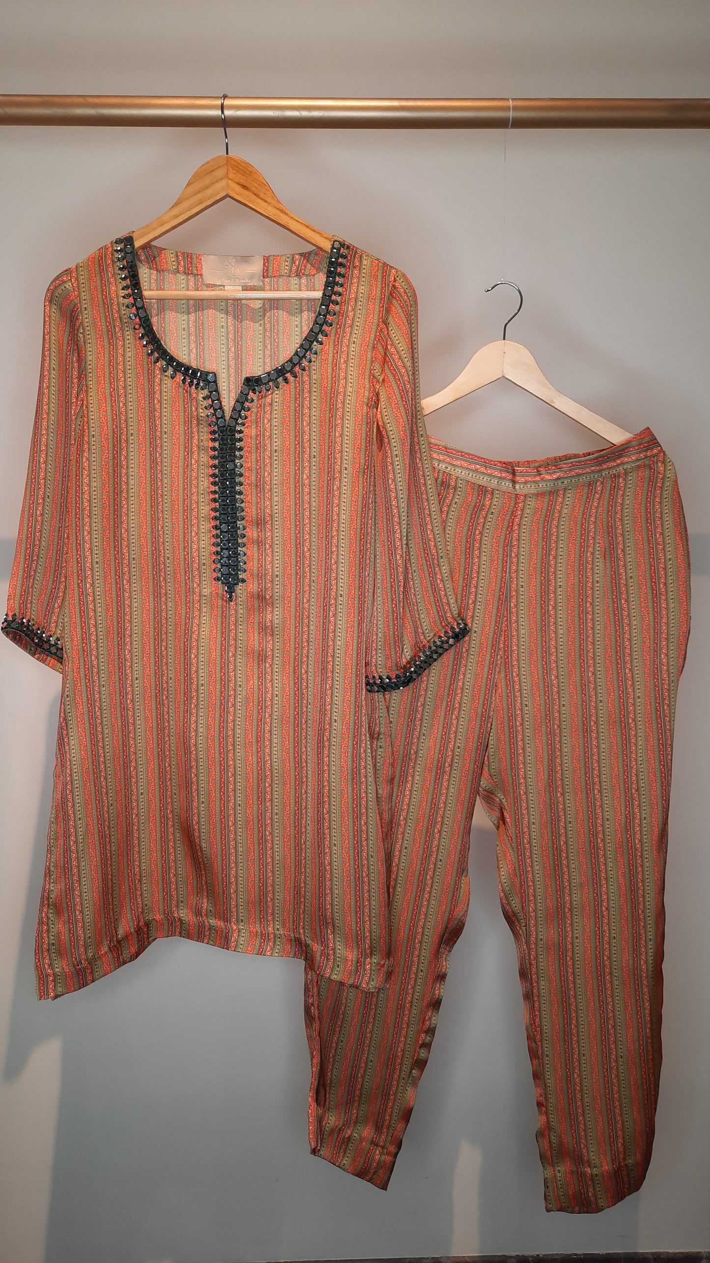 Printed Satin Mirror Work Co-ord Set