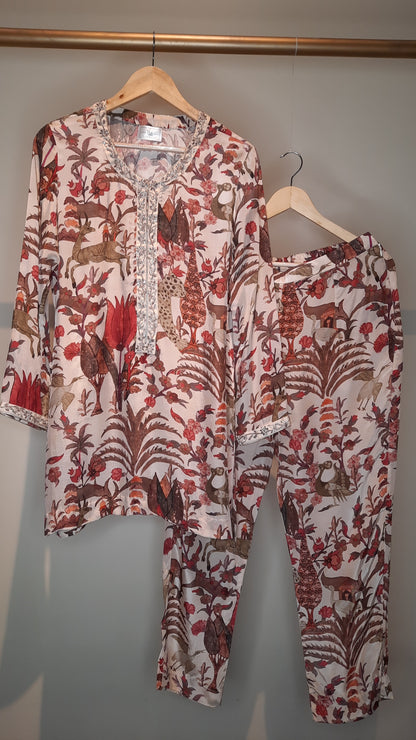 White Printed Coord Set