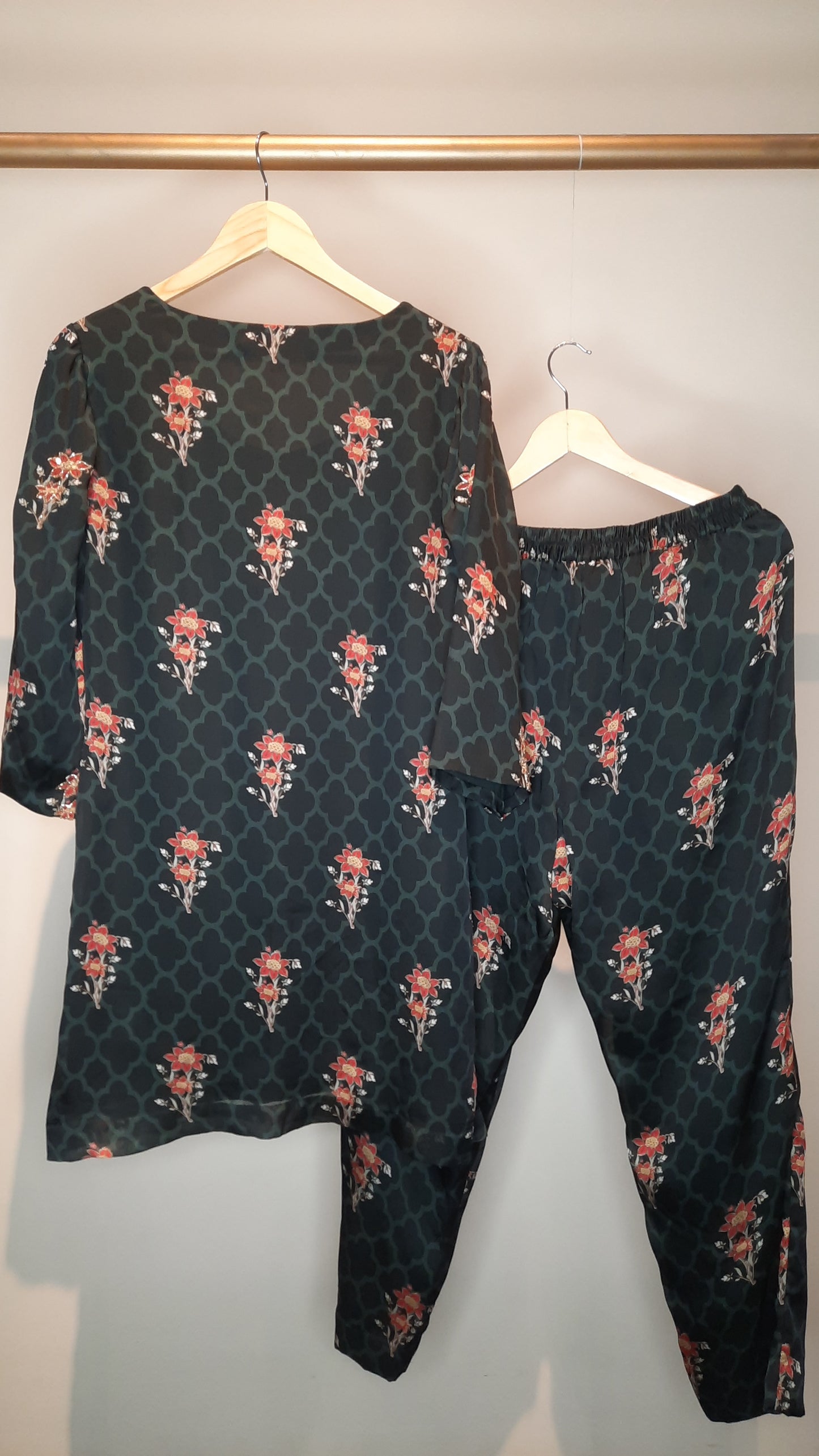 Printed Green Crepe Embellished Co-ord Set