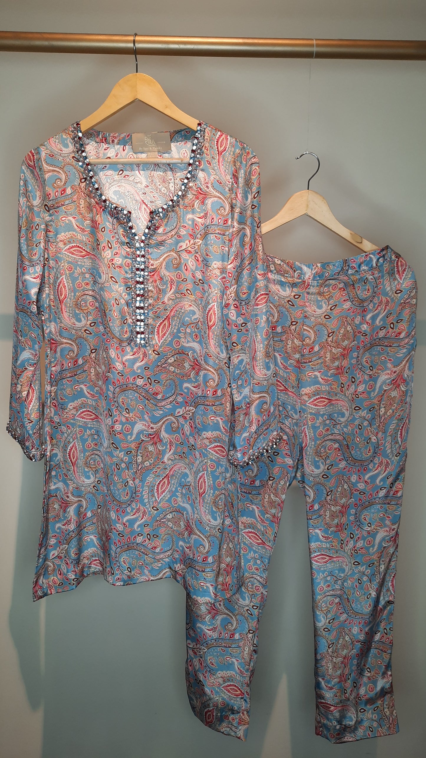Blue Printed Stone Work Co-ord Set