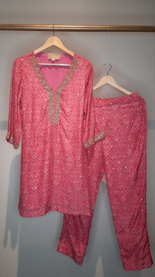 Pink Printed Muslin Co-ord Set