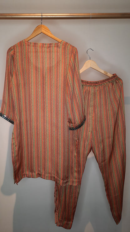 Printed Satin Mirror Work Co-ord Set