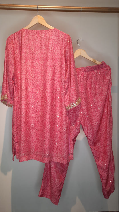 Pink Printed Muslin Co-ord Set