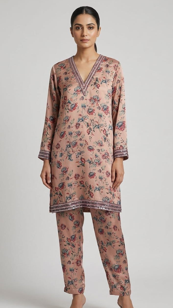 Blush Pink Floral Printed Co-ord Set