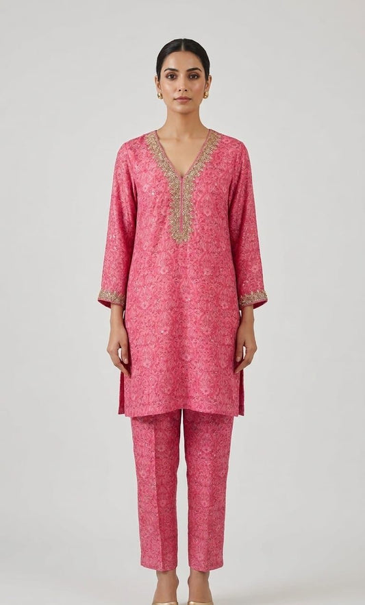 Pink Printed Muslin Co-ord Set
